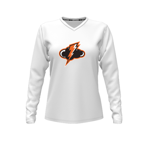 [FTLVCFWH-FYXS-LOGO1] Decker Comfort T-Shirt (Female Youth XS, White, V Neck, Logo 1, Long Sleeve)