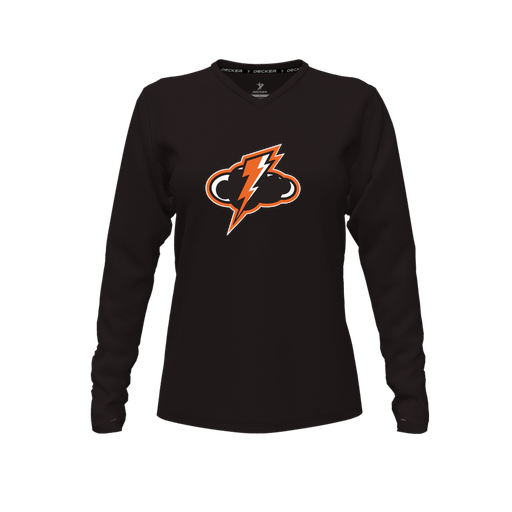 [CUS-DFW-TEES-CMF-VNK-LSL-BLK-FYXS-LOGO1] Decker Comfort T-Shirt (Female Youth XS, Black, V Neck, Logo 1, Long Sleeve)