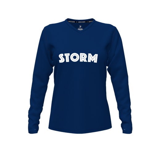 [FTLVCFNV-FYXS-LOGO3] Decker Comfort T-Shirt (Female Youth XS, Navy, V Neck, Logo 3, Long Sleeve)