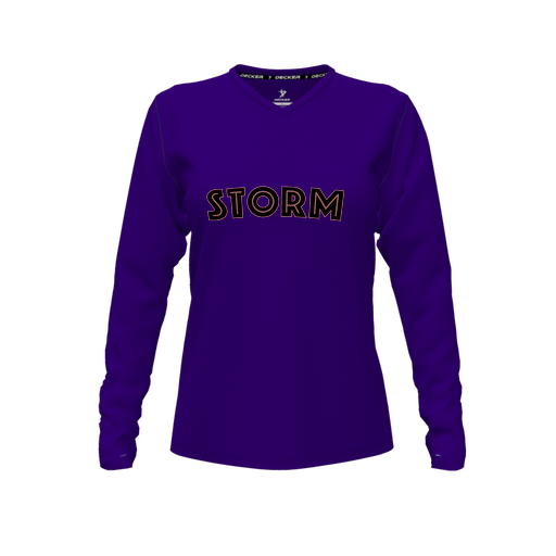 [CUS-DFW-TEES-CMF-VNK-LSL-PUR-FYXS-LOGO2] Decker Comfort T-Shirt (Female Youth XS, Purple, V Neck, Logo 2, Long Sleeve)