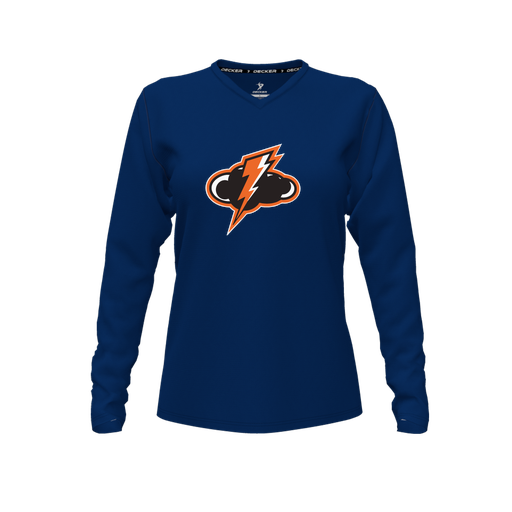 [FTLVPTNV-FYXS-LOGO1] Decker Performance T-Shirt (Female Youth XS, Navy, V Neck, Logo 1, Long Sleeve)