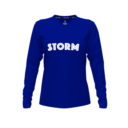 [FTLVPTRY-FYXS-LOGO3] Decker Performance T-Shirt (Female Youth XS, Royal, V Neck, Logo 3, Long Sleeve)